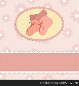 Baby greetings card with pink bootees