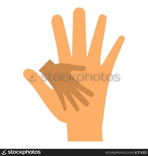 Baby hand in mother hand icon flat isolated on white background vector illustration. Baby hand in mother hand icon isolated