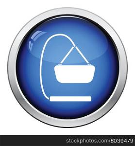 Baby hanged cradle icon. Glossy button design. Vector illustration.