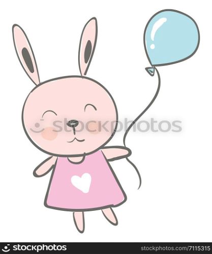 Baby hare with blue balloon vector or color illustration