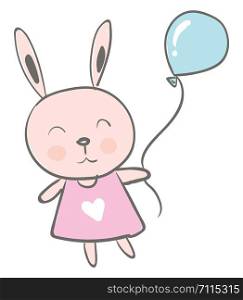 Baby hare with blue balloon vector or color illustration