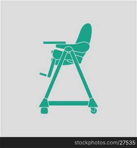 Baby high chair icon. Gray background with green. Vector illustration.