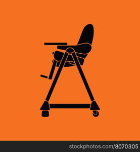 Baby high chair icon. Orange background with black. Vector illustration.