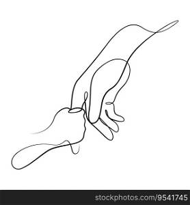 baby holding parents hand in continuous line drawing vector illustration. father and mother’s day celebration concept 