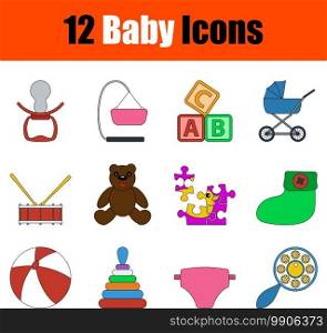 Baby Icon Set. Flat Color Outline Design With Editable Stroke. Vector Illustration.
