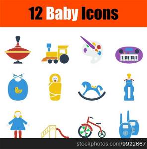 Baby Icon Set. Flat Design. Fully editable vector illustration. Text expanded.