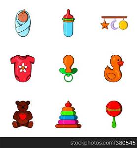 Baby icons set. Cartoon illustration of 9 baby vector icons for web. Baby icons set, cartoon style