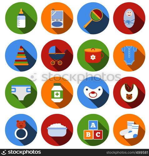 Baby icons set in flat style isolated on white. Baby icons set