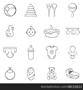 Baby icons set in outline style isolated on white background. Baby icons set vector outline