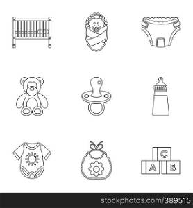Baby icons set. Outline illustration of 9 baby vector icons for web. Baby icons set, outline style