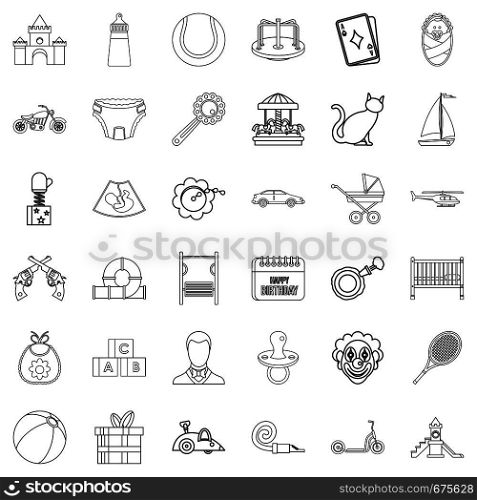 Baby icons set. Outline style of 36 baby vector icons for web isolated on white background. Baby icons set, outline style