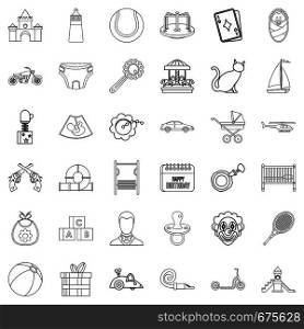 Baby icons set. Outline style of 36 baby vector icons for web isolated on white background. Baby icons set, outline style
