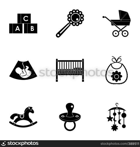 Baby icons set. Simple illustration of 9 baby vector icons for web. Baby icons set, simple style