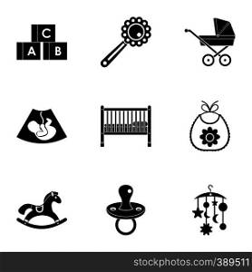 Baby icons set. Simple illustration of 9 baby vector icons for web. Baby icons set, simple style