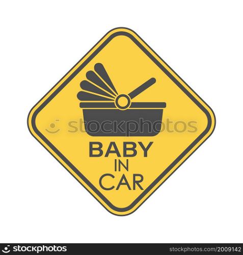 BABY IN CAR. A square sign with a baby stroller and an inscription. Vector illustration.