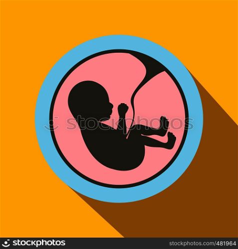 Baby in womb flat icon on a yellow background. Baby in womb flat icon