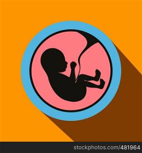 Baby in womb flat icon on a yellow background. Baby in womb flat icon
