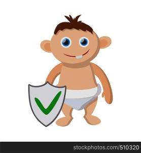 Baby insurance icon in cartoon style on a white background. Baby insurance icon, cartoon style