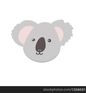 Baby Koala. Vector illustration of cute baby animal face icon isolated on white background. Child and baby print design. Vector illustration koala