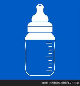 Baby milk bottle icon white isolated on blue background vector illustration. Baby milk bottle icon white
