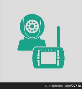 Baby monitor icon. Gray background with green. Vector illustration.