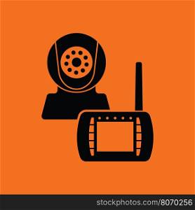 Baby monitor icon. Orange background with black. Vector illustration.