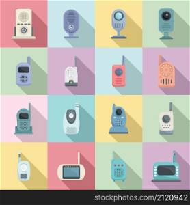 Baby monitor icons set flat vector. Button communication. Mobile equipment. Baby monitor icons set flat vector. Button communication