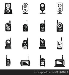 Baby monitor icons set simple vector. Button communication. Mobile equipment. Baby monitor icons set simple vector. Button communication