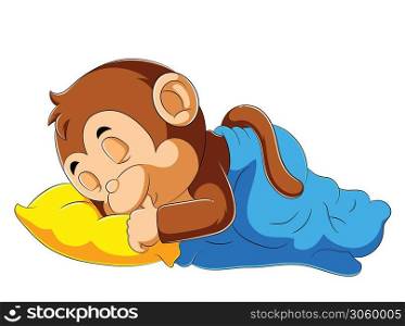 Baby monkey sleeping with blanket