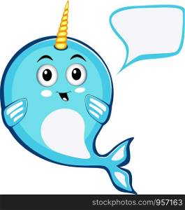 Baby narwhal cute character in cartoon style. Arctic sea animal personage isolated on white background vector illustration. Narwhal cute character in cartoon style drawing