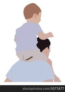 Baby on shoulders, illustration, vector on white background.