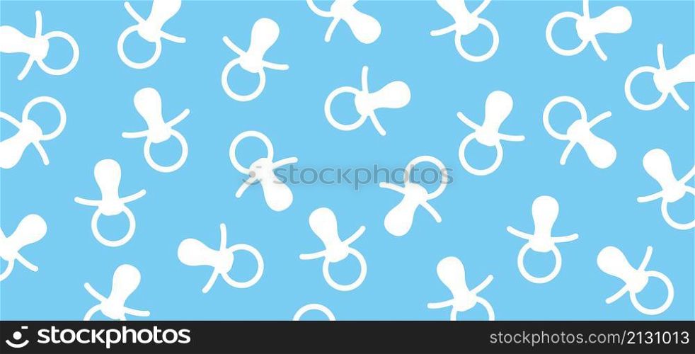 Baby pacifier icon. Baby nipple thin line symbol. Vector flat pattern, baby dummy logo. Baby boy, blue background.