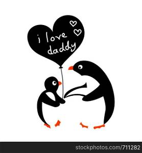 baby penguin with her father, i love daddy, father's day greeting card