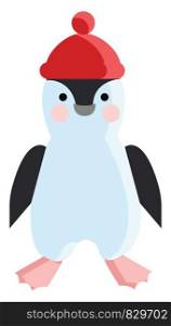 Baby penguin with red hat vector or color illustration