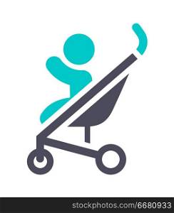 Baby pram carriage, gray turquoise icon on a white background. New gray turquoise icon on a white background