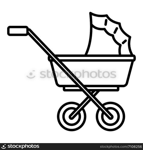 Baby pram icon. Outline baby pram vector icon for web design isolated on white background. Baby pram icon, outline style