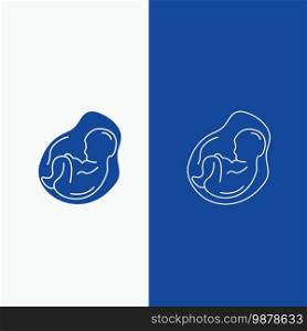 Baby, pregnancy, pregnant, obstetrics, fetus Line and Glyph web Button in Blue color Vertical Banner for UI and UX, website or mobile application. Vector EPS10 Abstract Template background