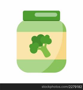 Baby puree with broccoli. Vector illustration with baby food.