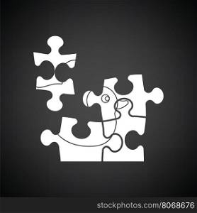 Baby puzzle ico. Black background with white. Vector illustration.