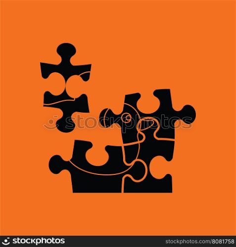 Baby puzzle ico. Orange background with black. Vector illustration.