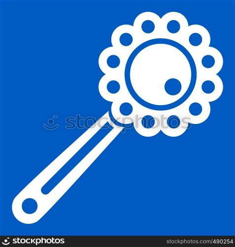 Baby rattle icon white isolated on blue background vector illustration. Baby rattle icon white