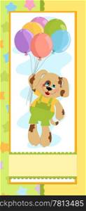 Baby&rsquo;s banner or postcard with dog and balloons