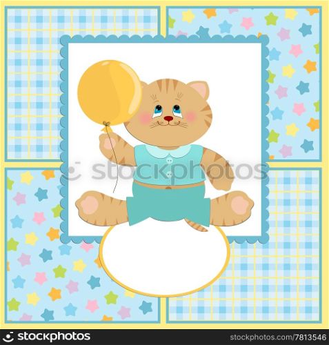 Baby&rsquo;s greetings card with cat and balloon