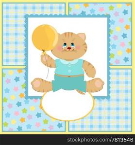 Baby&rsquo;s greetings card with cat and balloon