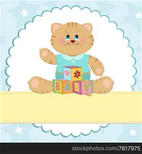Baby&rsquo;s greetings card with kitty in blue colors