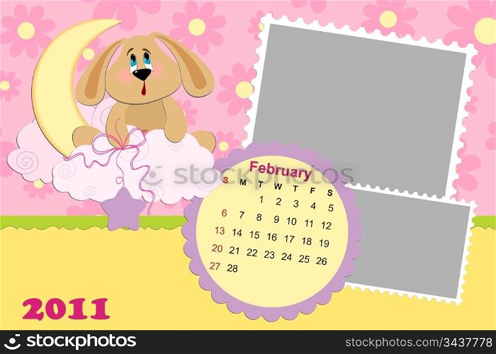 Baby&rsquo;s monthly calendar for february 2011&rsquo;s with photo frame