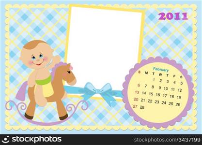 Baby&rsquo;s monthly calendar for february 2011 with photo frames