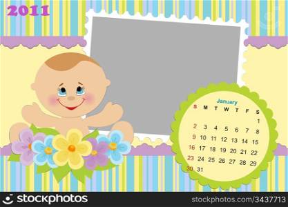 Baby&rsquo;s monthly calendar for january 2011 with photo frames