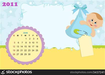 Baby&rsquo;s monthly calendar for june 2011 with photo frames