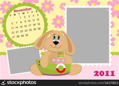 Baby&rsquo;s monthly calendar for november 2011&rsquo;s with photo frame